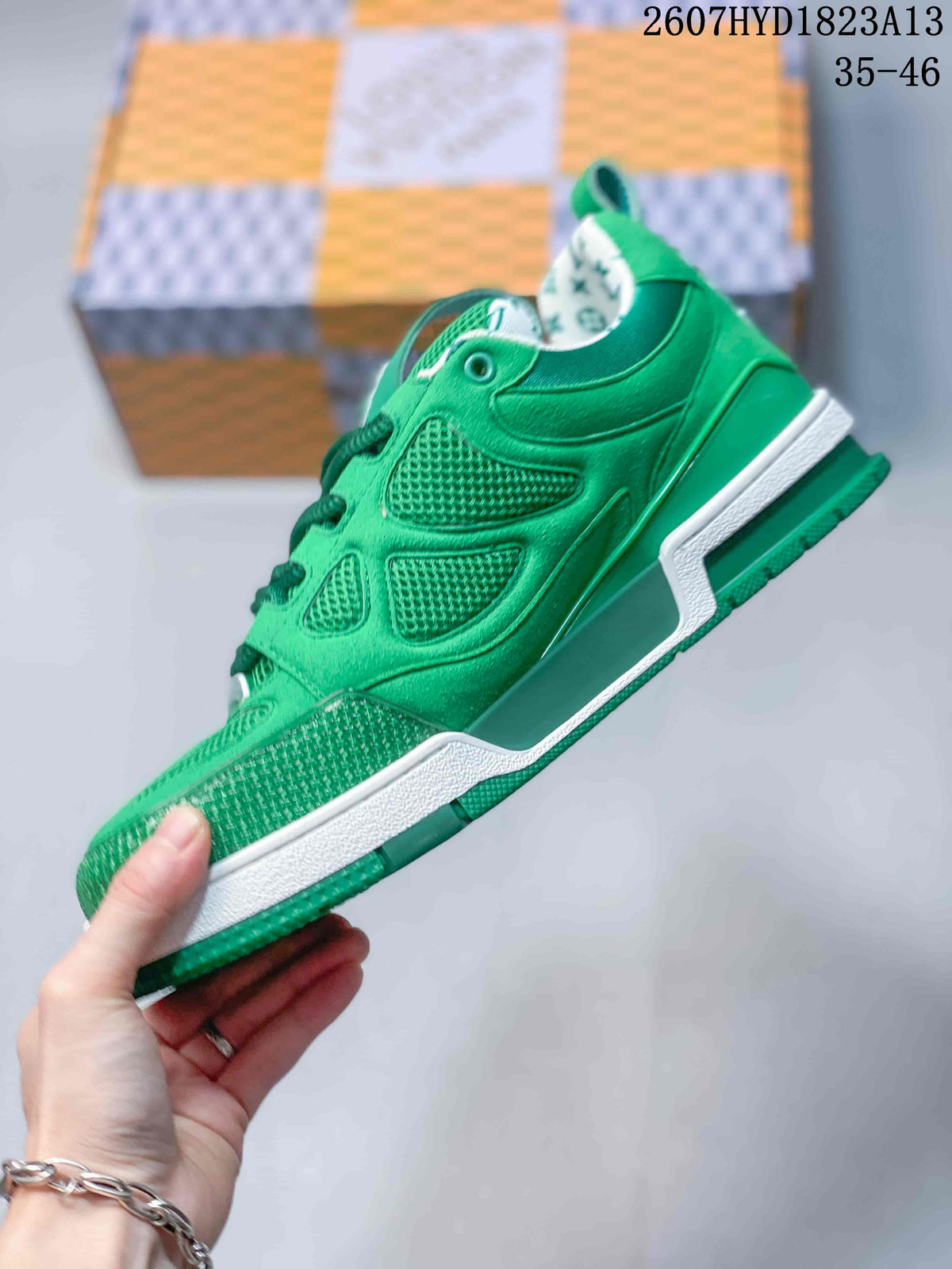 Louis Vuitton Trainer Sneakers in Green 2607HYD1823A13 - product image from the listing.