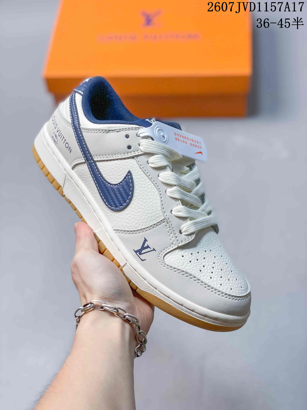 Louis Vuitton x Nike Dunk Low Sneakers in White Navy - product image from the listing.