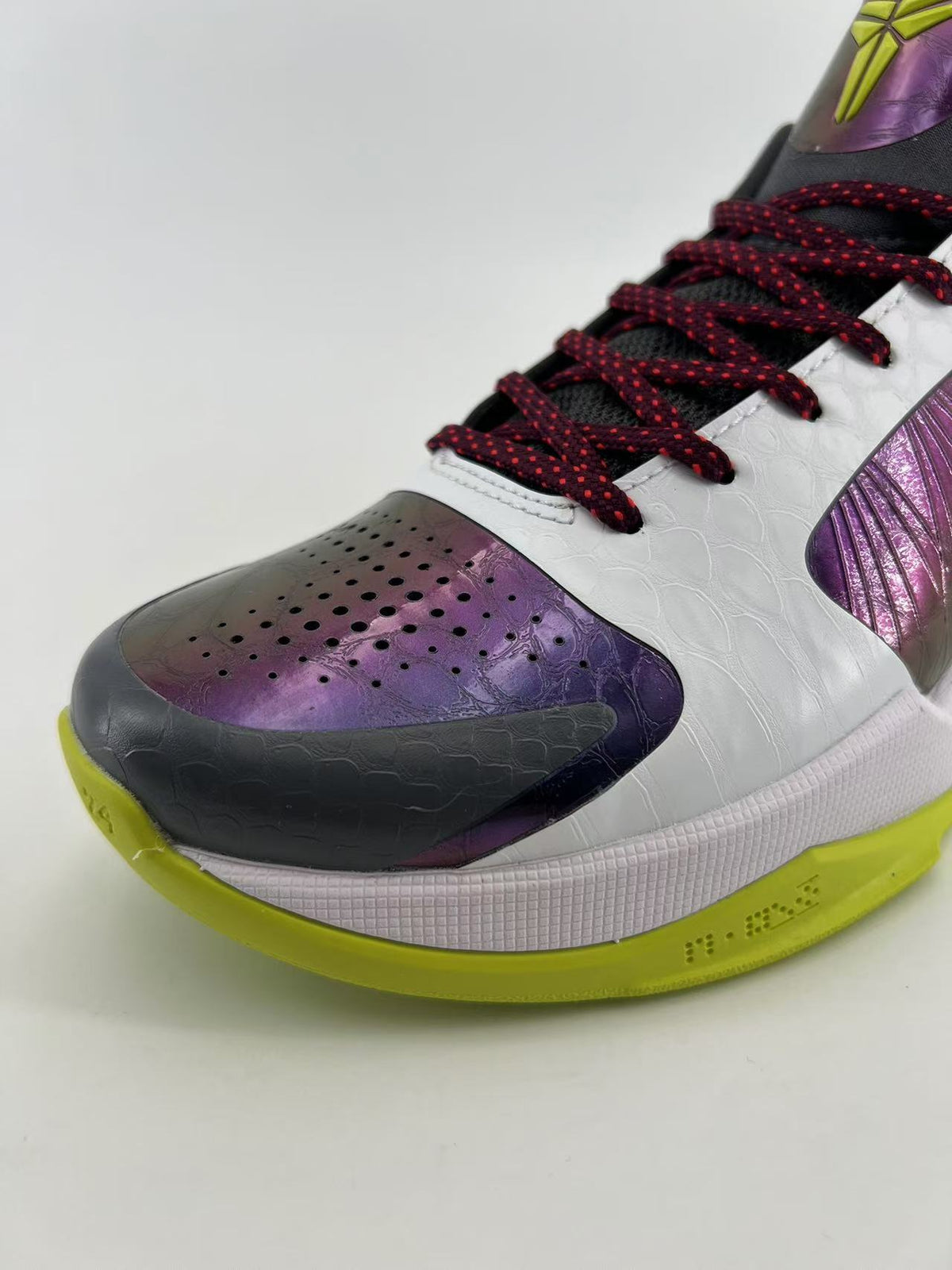 Nike Kobe 5 Protro Basketball Shoes in White Purple Volt CD4991-100 - product image from the listing.