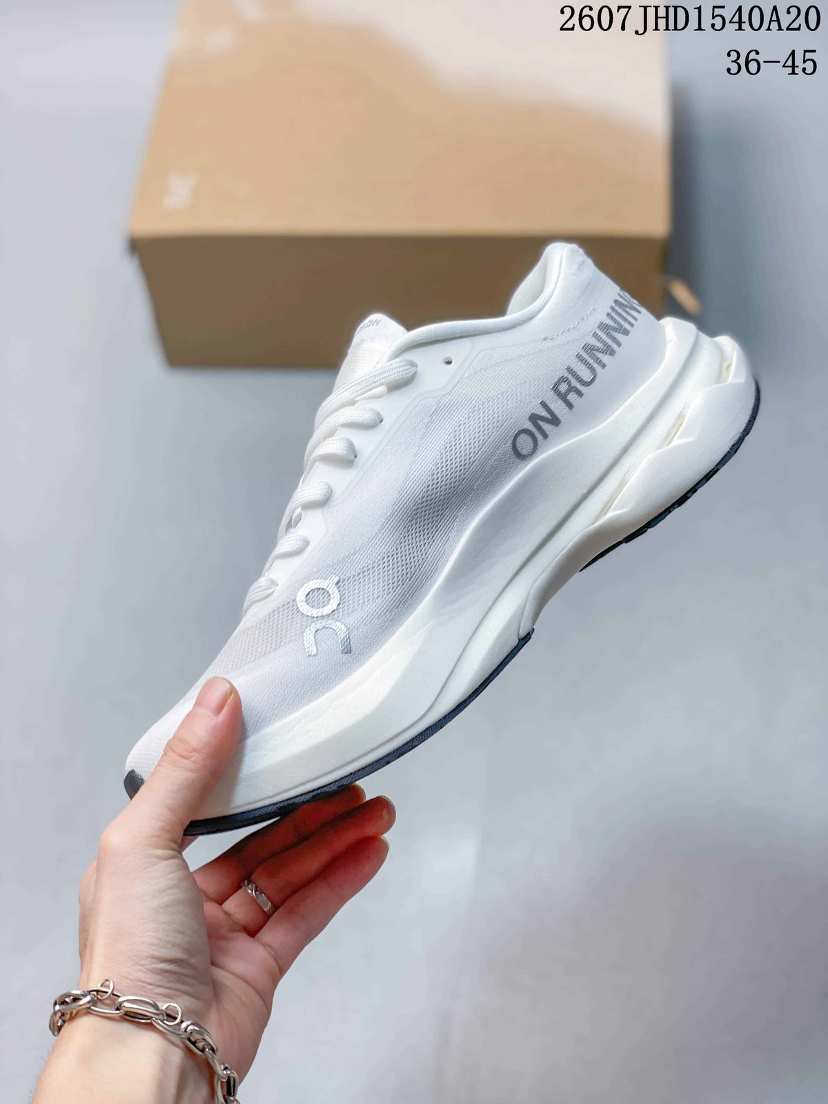 On Cloudmonster 3 Running Sneakers in Hyper White Gray - product image from the listing.