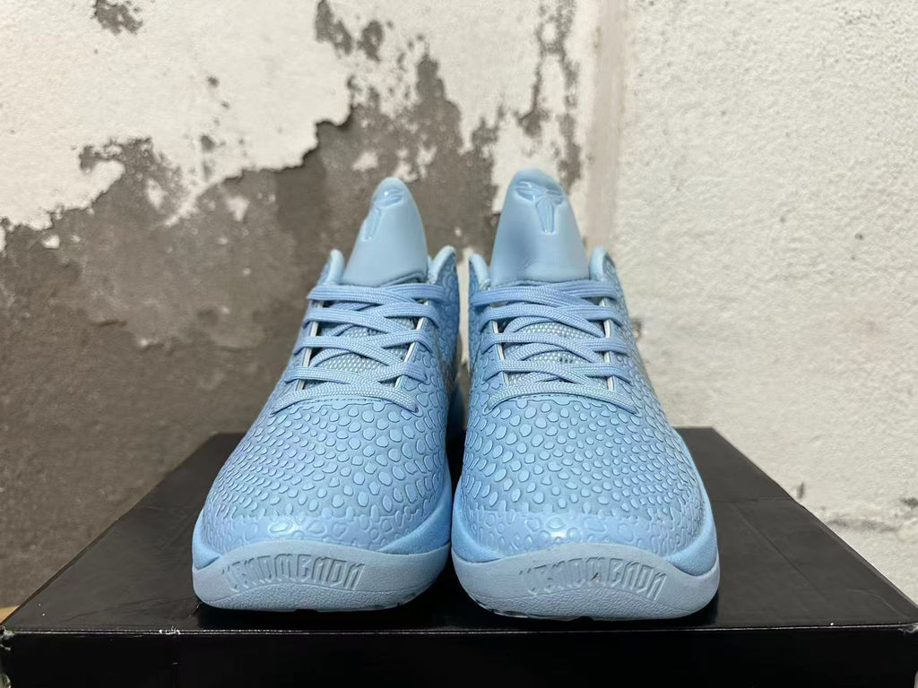 Nike Kobe 6 Protro Basketball Shoes, in Light Blue and Silver - product image from the listing.