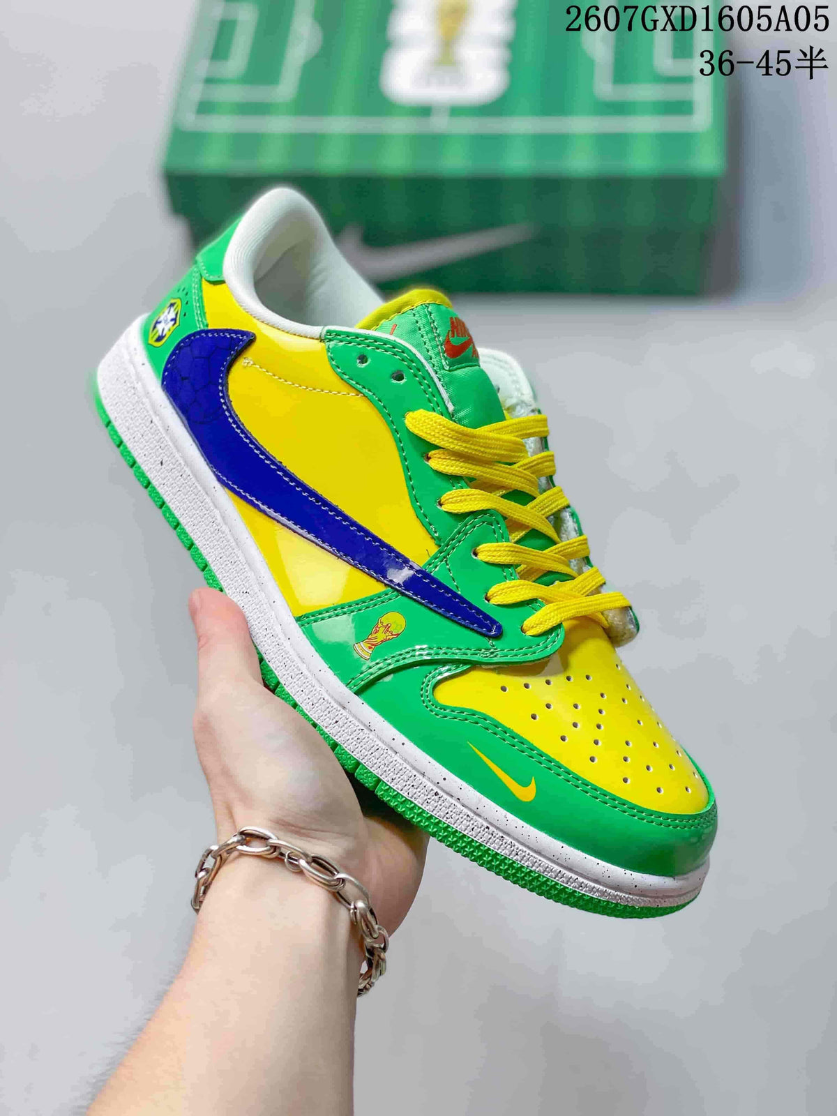 Air Jordan 1 Low Green Yellow Blue Sneakers - product image from the listing.