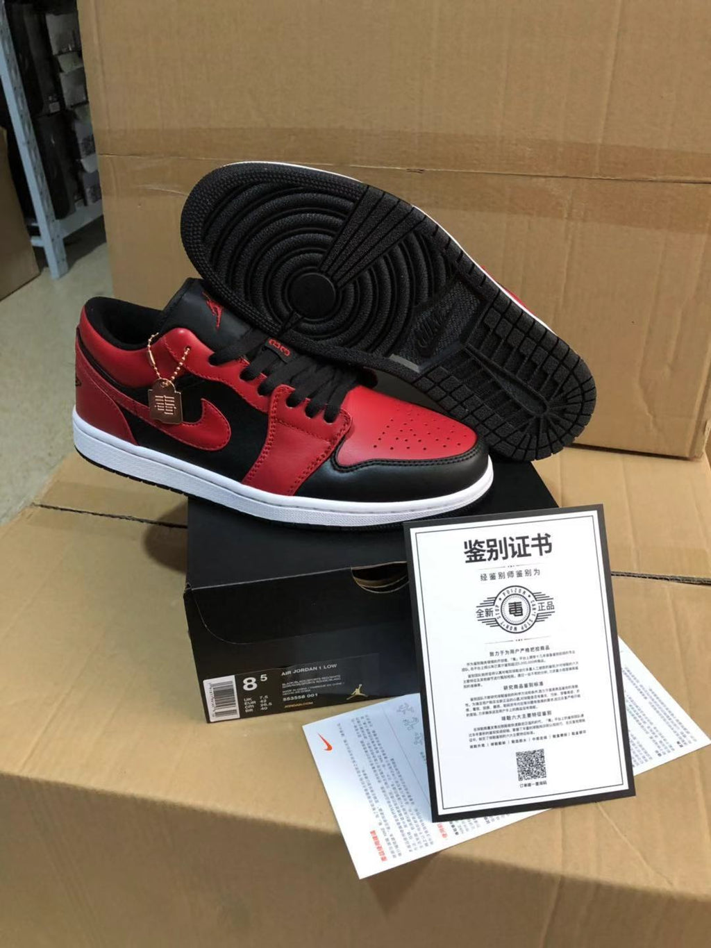 Jordan 1 Low Sneakers in Black Red White - product image from the listing.