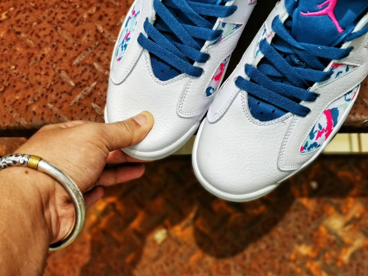 Air Jordan 6 Tie-Dye White Blue Pink Sneakers - product image from the listing.