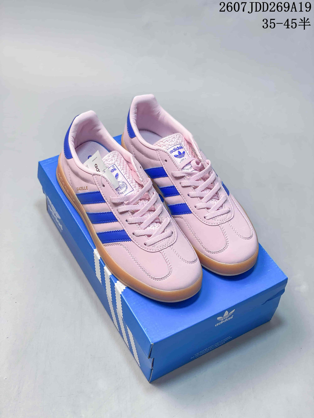 Pink and Blue Adidas Originals Gazelle Sneakers - product image from the listing.