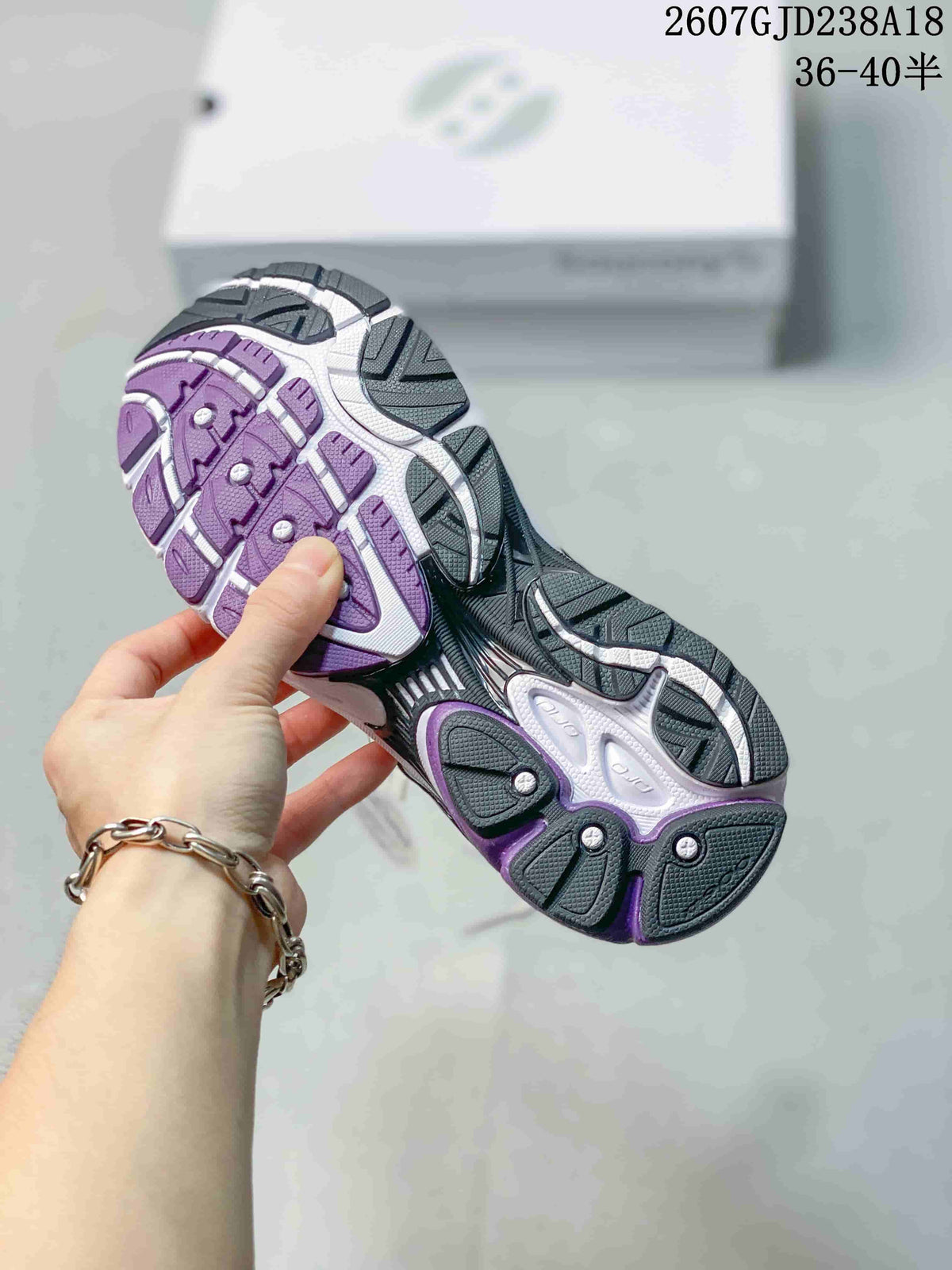 Saucony Progrid Omni 9 Sneakers in White Gray Purple - product image from the listing.