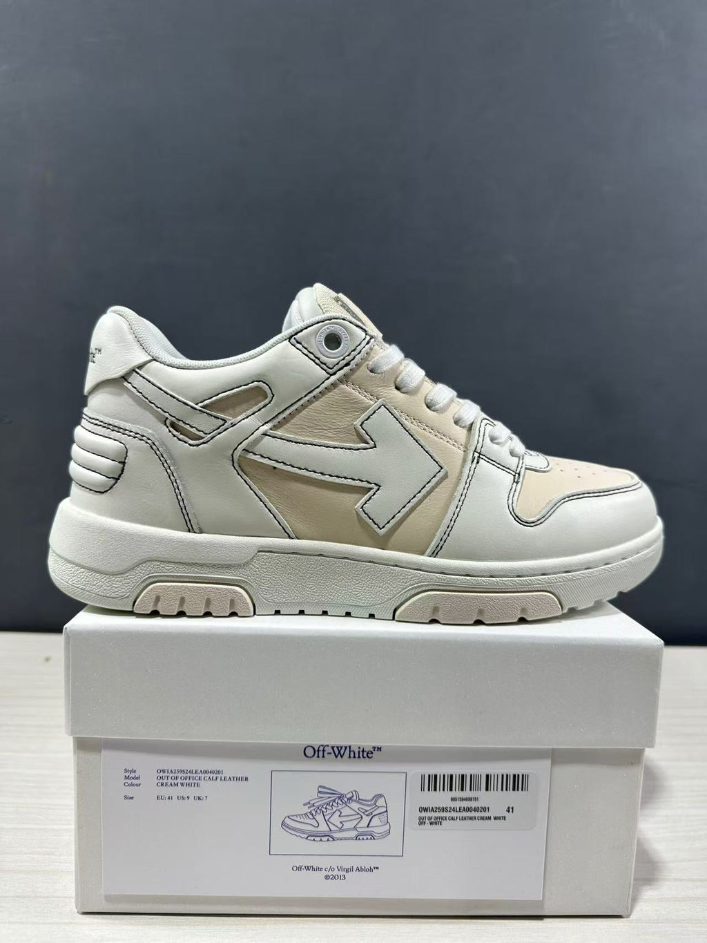 Off-White Off Court Leather Low-Top Sneakers in Cream White - product image from the listing.