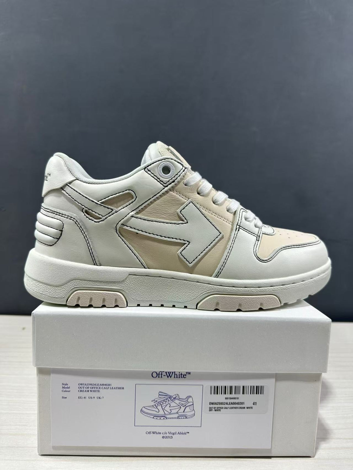 Off-White Off Court Leather Low-Top Sneakers in Cream White - product image from the listing.