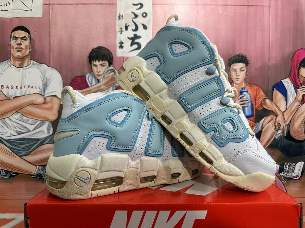 Nike Air More Uptempo Sneakers in Off-White and in Blue - product image from the listing.