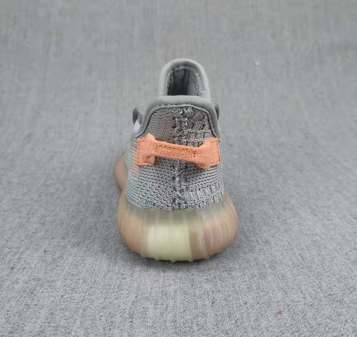 Yeezy 350 V2 Kids Sneakers in Grey and Coral - product image from the listing.