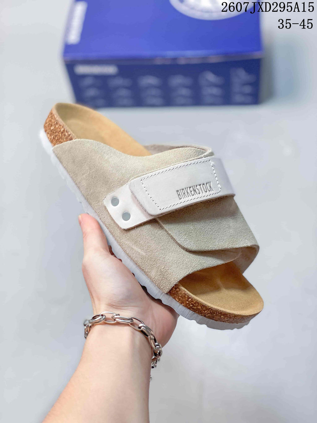 Beige Birkenstock Boston Suede Sandals - product image from the listing.