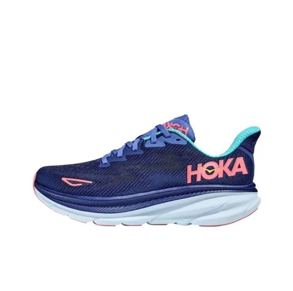 Navy and Light Blue HOKA Clifton 9 Running Shoes - product image from the listing.