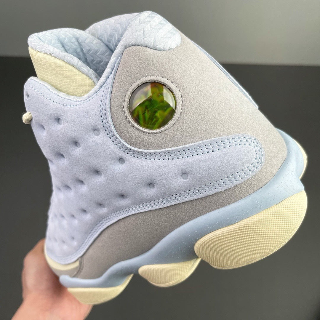 Blue and Cream Jordan 13 SoleFly DX5763-100 Sneakers - product image from the listing.