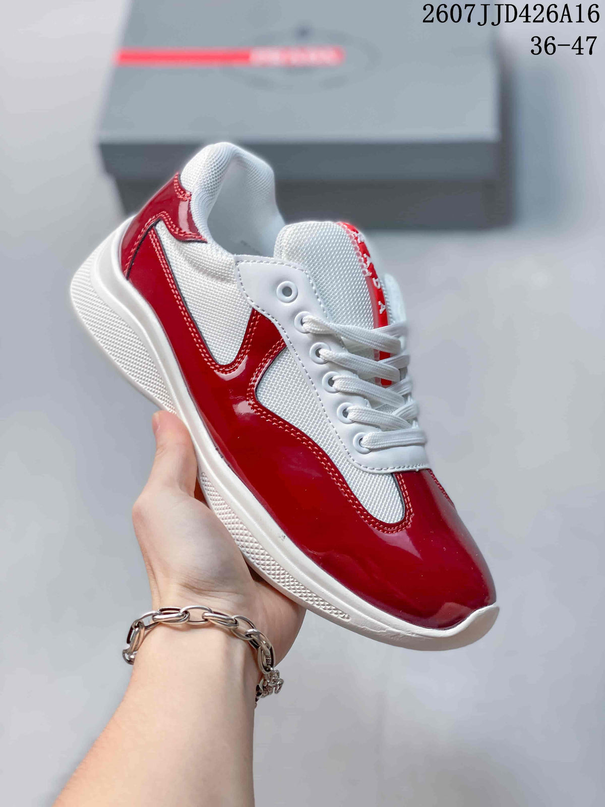 Prada 2607JJD426A16 Red and White Platform Trainers - product image from the listing.