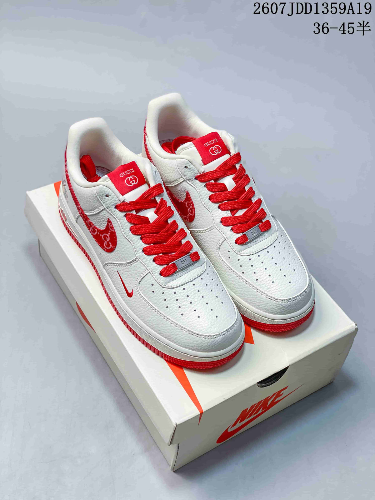 Nike Air Force 1 Low Sneakers in White Red 2607JDD1359A19 - product image from the listing.