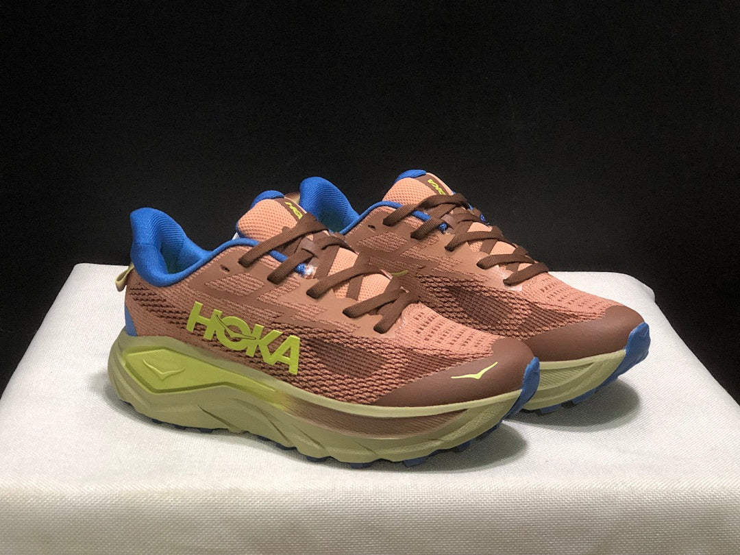 HOKA Challenger 8 Trail Running Shoes in Brown Blue - product image from the listing.