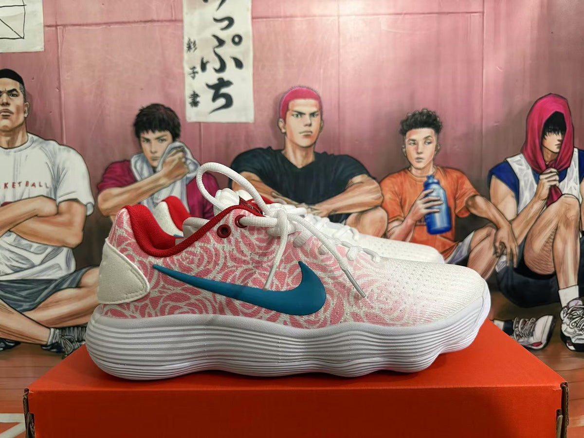 Nike White and Pink Rose Print Basketball Footwear - product image from the listing.