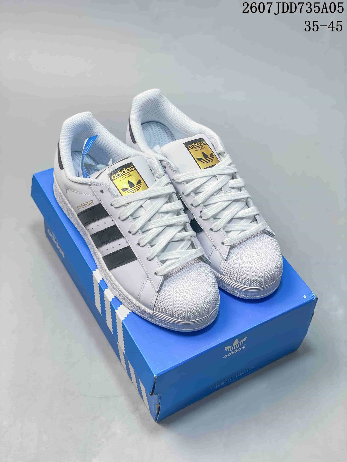 Adidas Superstar White Black Shell-Toe Trainers - product image from the listing.