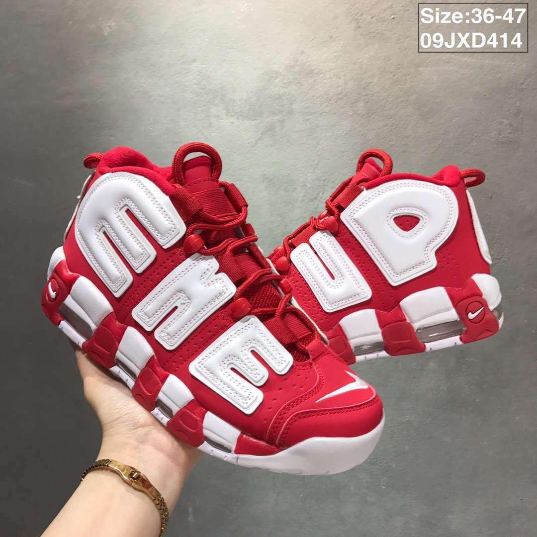 Nike Air More Uptempo Sneakers in White and Red 09JXD414 - product image from the listing.