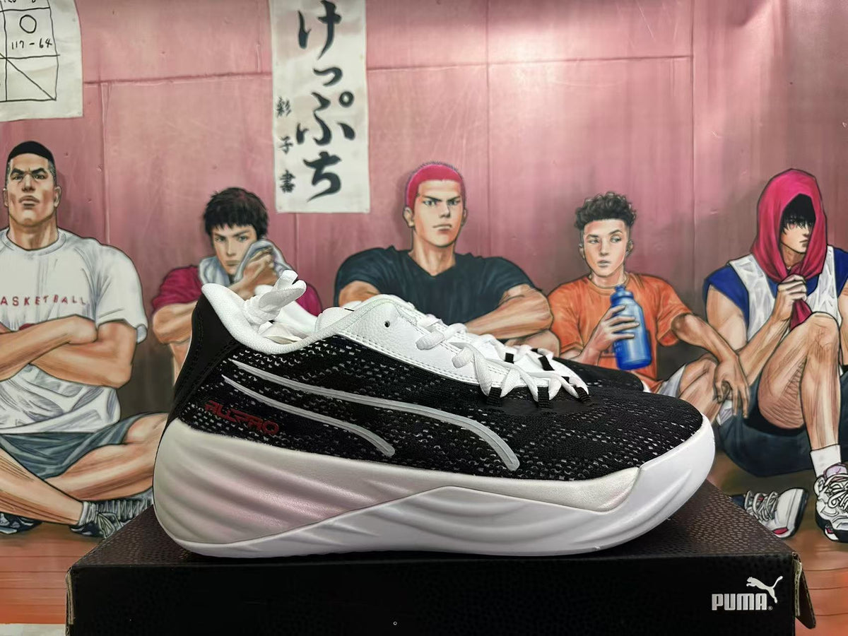 PUMA Basketball Shoes, White, in Black and Red - product image from the listing.