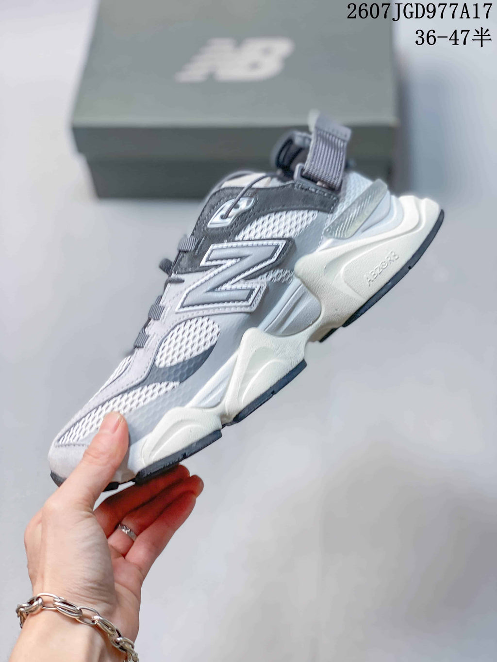 New Balance 9060 Grey White Mule Trainers - product image from the listing.