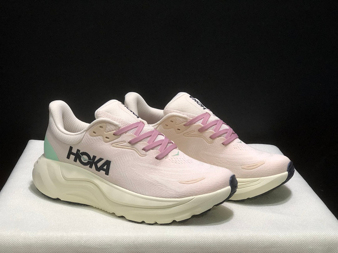 Women's HOKA Arahi 8 Running Shoes, Pink and Mint - product image from the listing.
