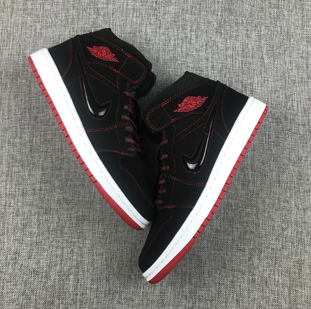 Air Jordan 1 Mid Sneakers Black Red CK5665-062 - product image from the listing.