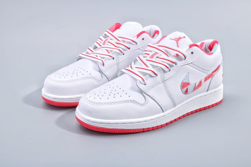Women's Nike Air Jordan 1 Low White and Pink Sneakers - product image from the listing.