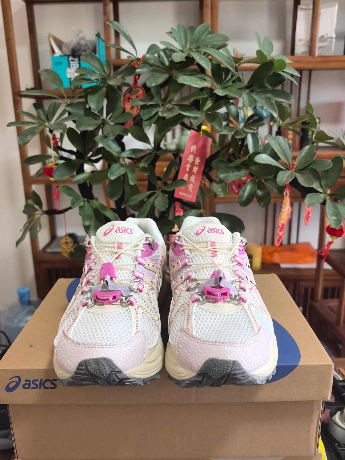 Pink and White ASICS KL1 Sneakers - product image from the listing.