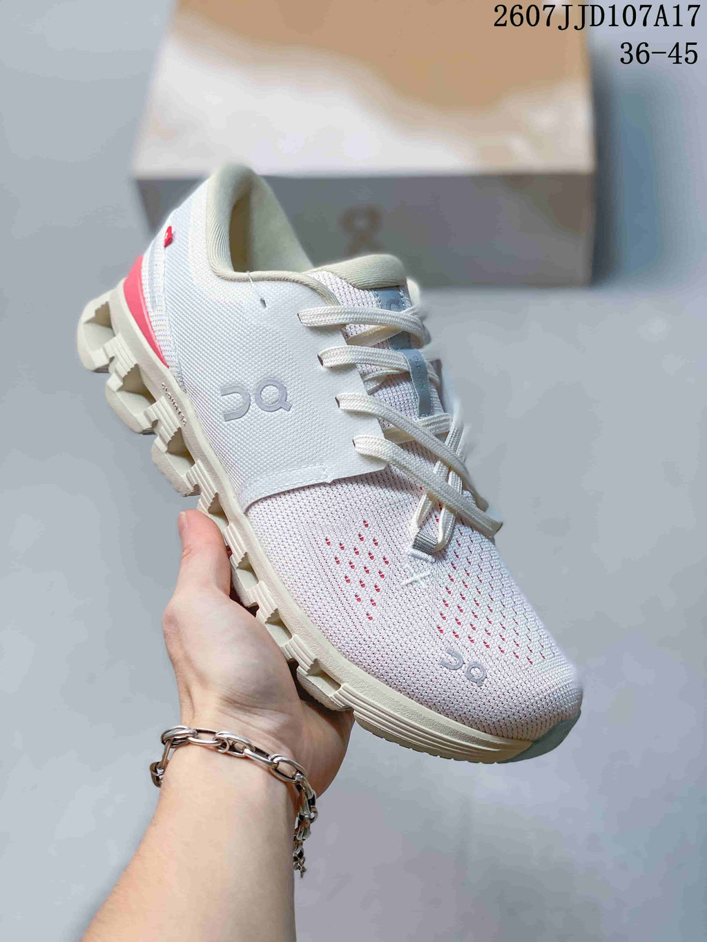 On Cloud X 4 AD Sneakers in White Light Blue Red - product image from the listing.