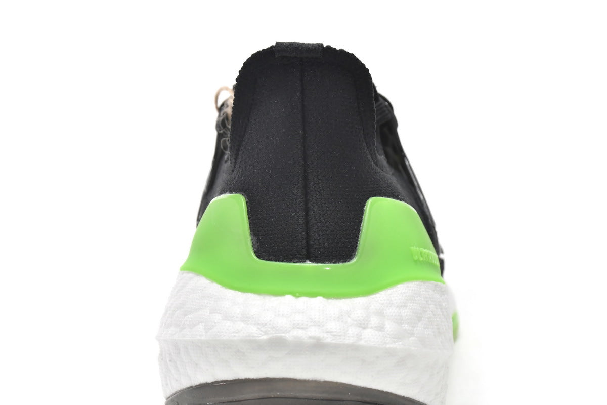 adidas UltraBoost 22 Black Solar Running Shoes in Green GX6640 - product image from the listing.