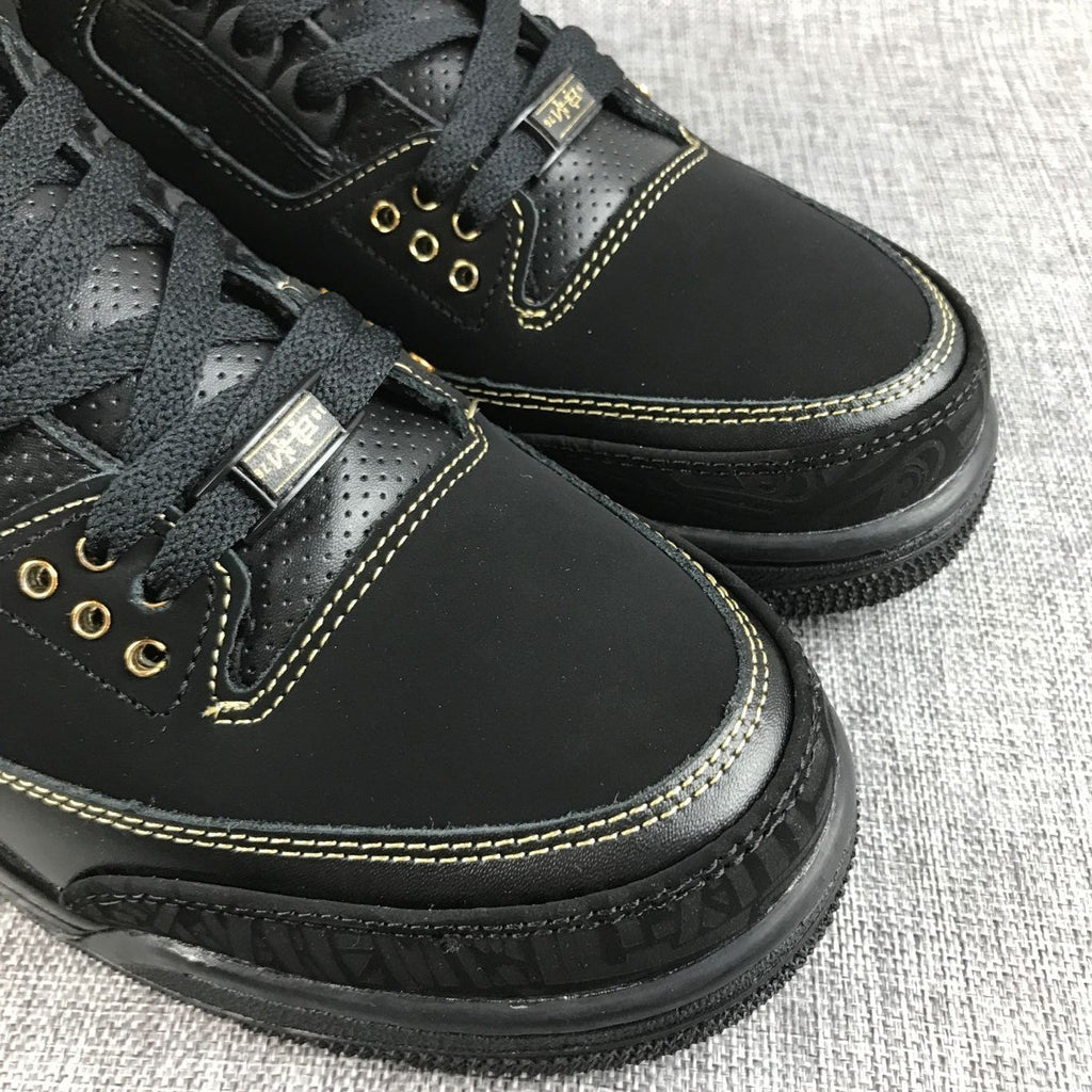 Air Jordan 3 BHM High-Top Sneakers in Black and Metallic Gold - product image from the listing.