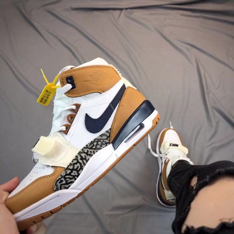 Jordan Legacy 312 High-Top Basketball Shoes, in White Tan Navy - product image from the listing.
