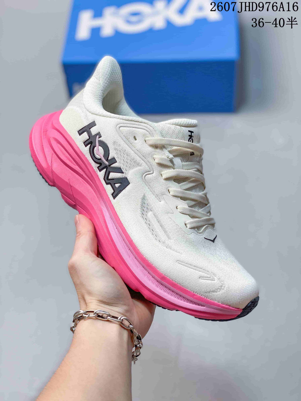 HOKA Clifton 10 Sneakers in White Pink 07JHD976A16 - product image from the listing.