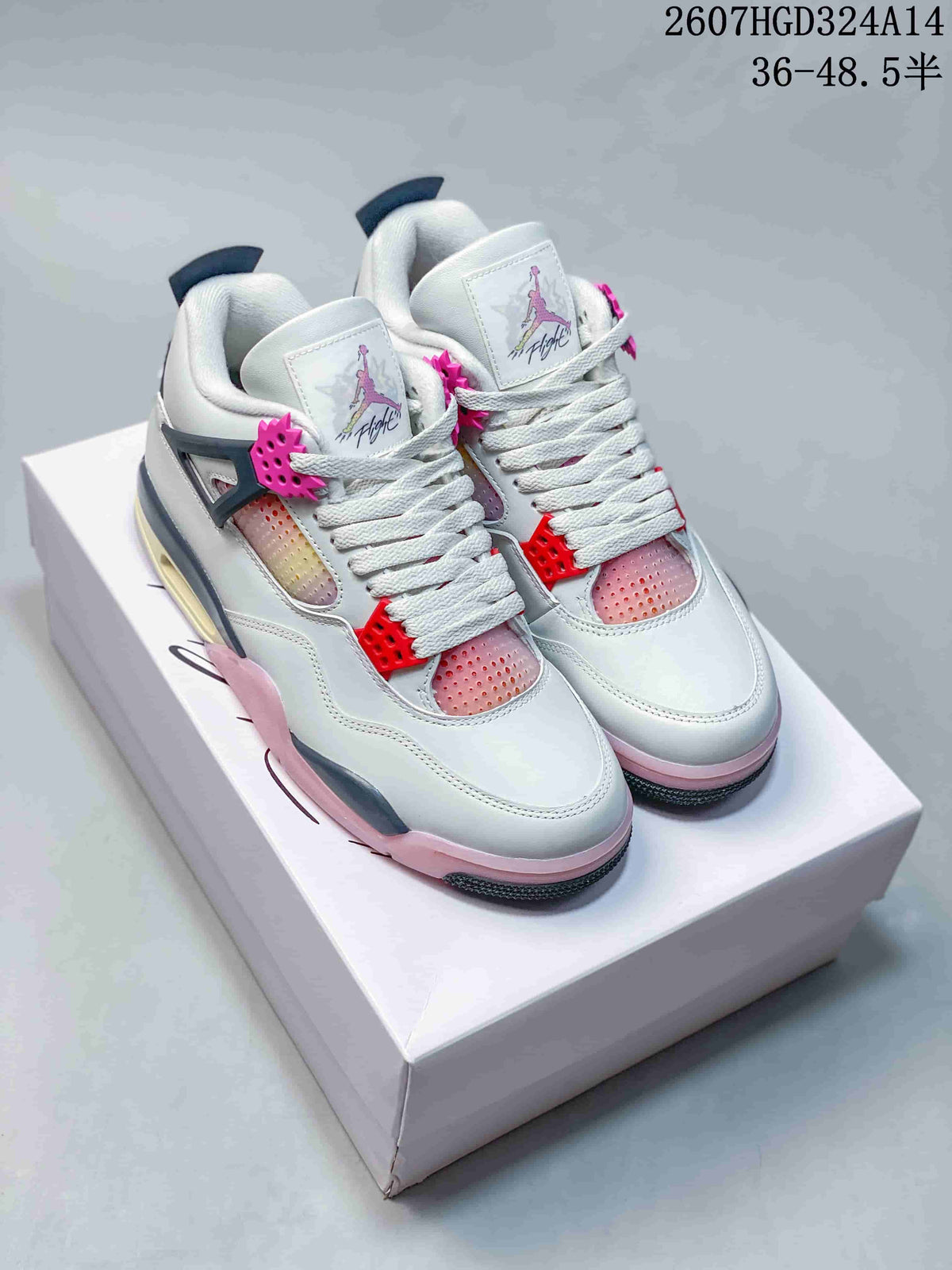Air Jordan 4 Retro Comic White Black Pink Sneakers - product image from the listing.