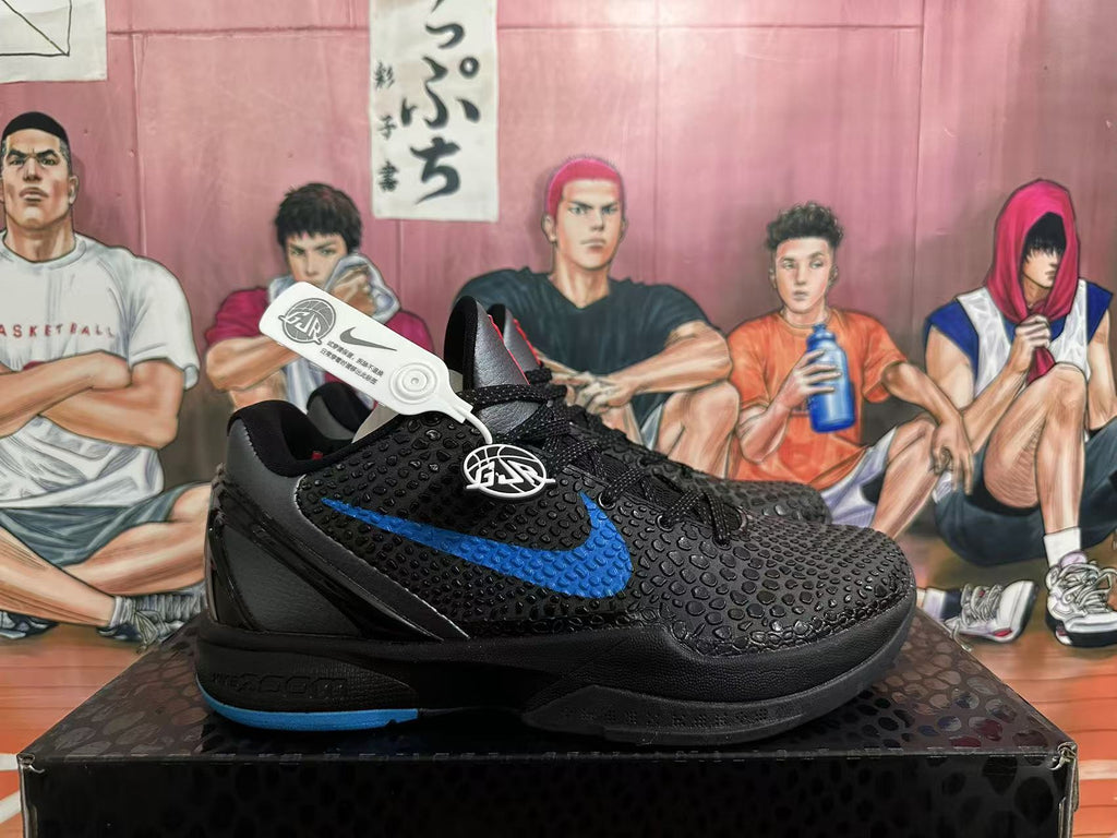 Nike Kobe 6 Basketball Shoes in Black and Blue - product image from the listing.