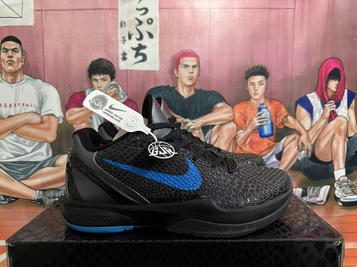 Nike Kobe 6 Basketball Shoes in Black and Blue - product image from the listing.