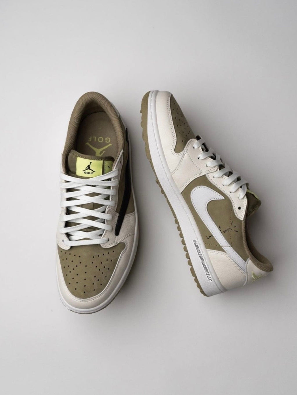 Jordan 1 Low Golf Travis Scott FZ3124-200 in Olive - product image from the listing.