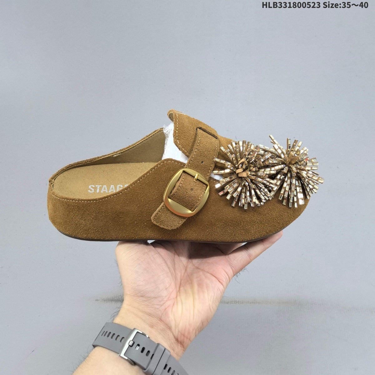 GG-CC Brown Mule Clogs with Firework Embellishment - product image from the listing.
