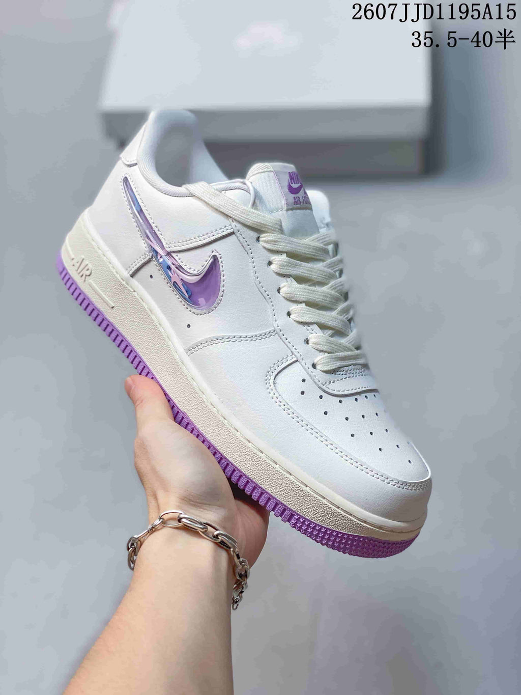 Nike Air Force 1 '07 Low Sneakers in White Purple HV440 - product image from the listing.