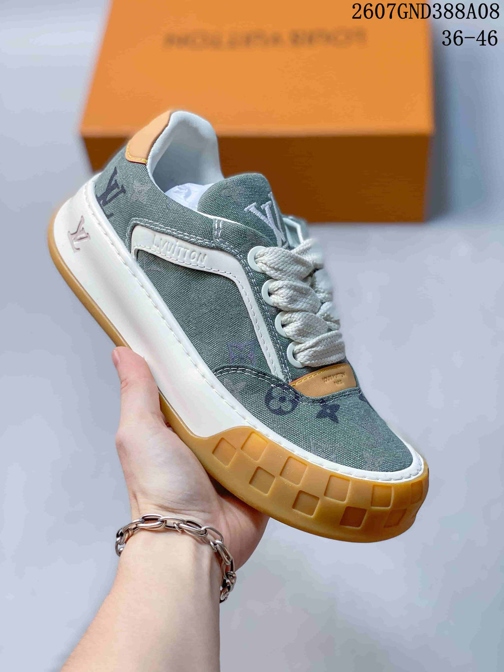 Louis Vuitton Tilted Low-Cut Sneakers in Green Monogram - product image from the listing.
