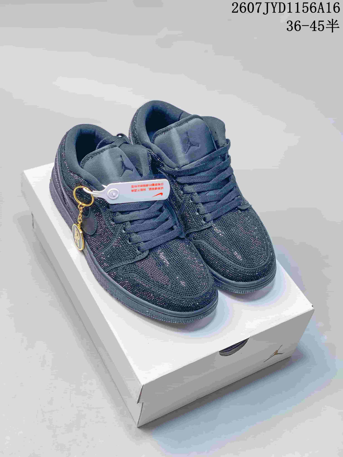Air Jordan 1 Black Embellished Low-Top Sneakers - product image from the listing.