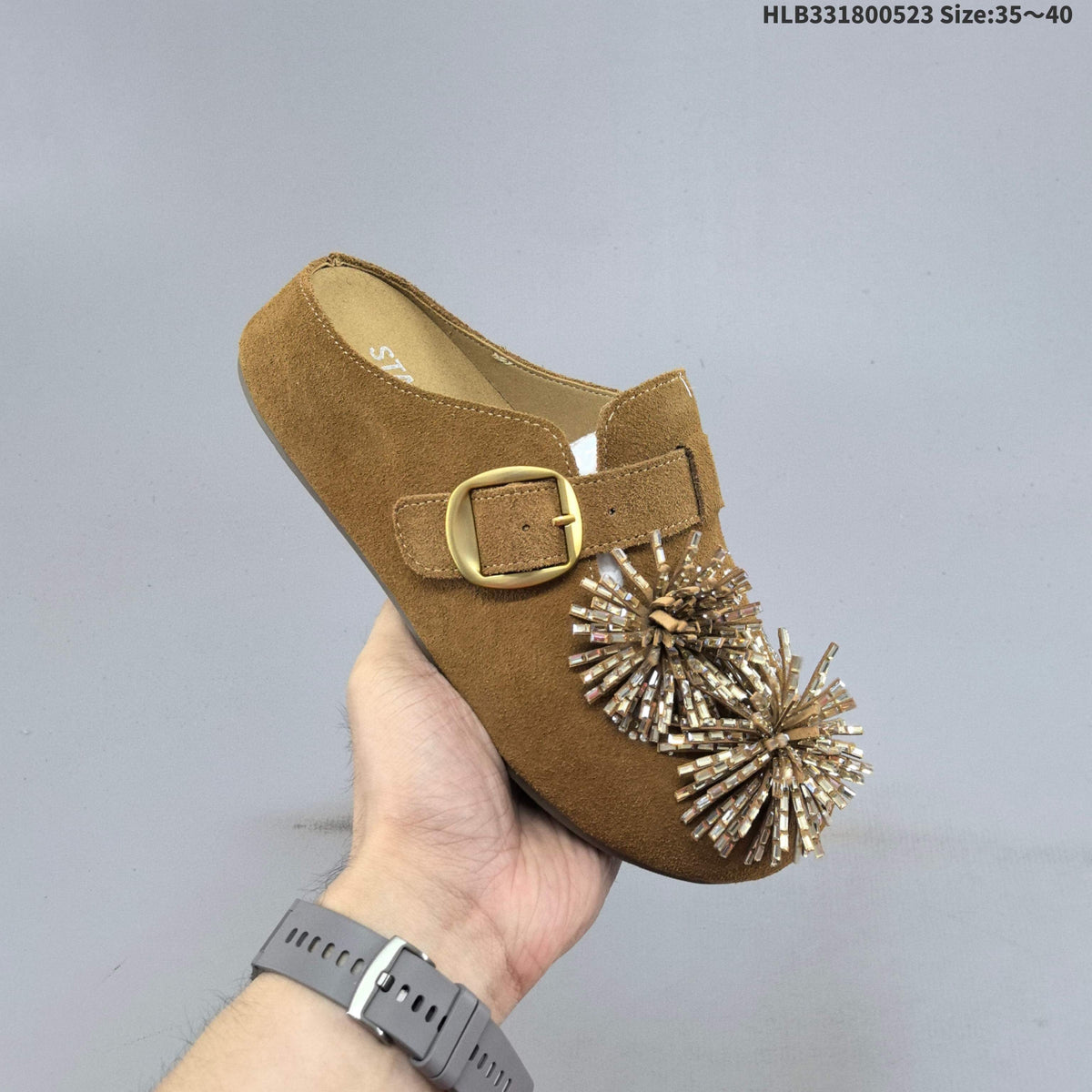 GG-CC Brown Mule Clogs with Firework Embellishment - product image from the listing.