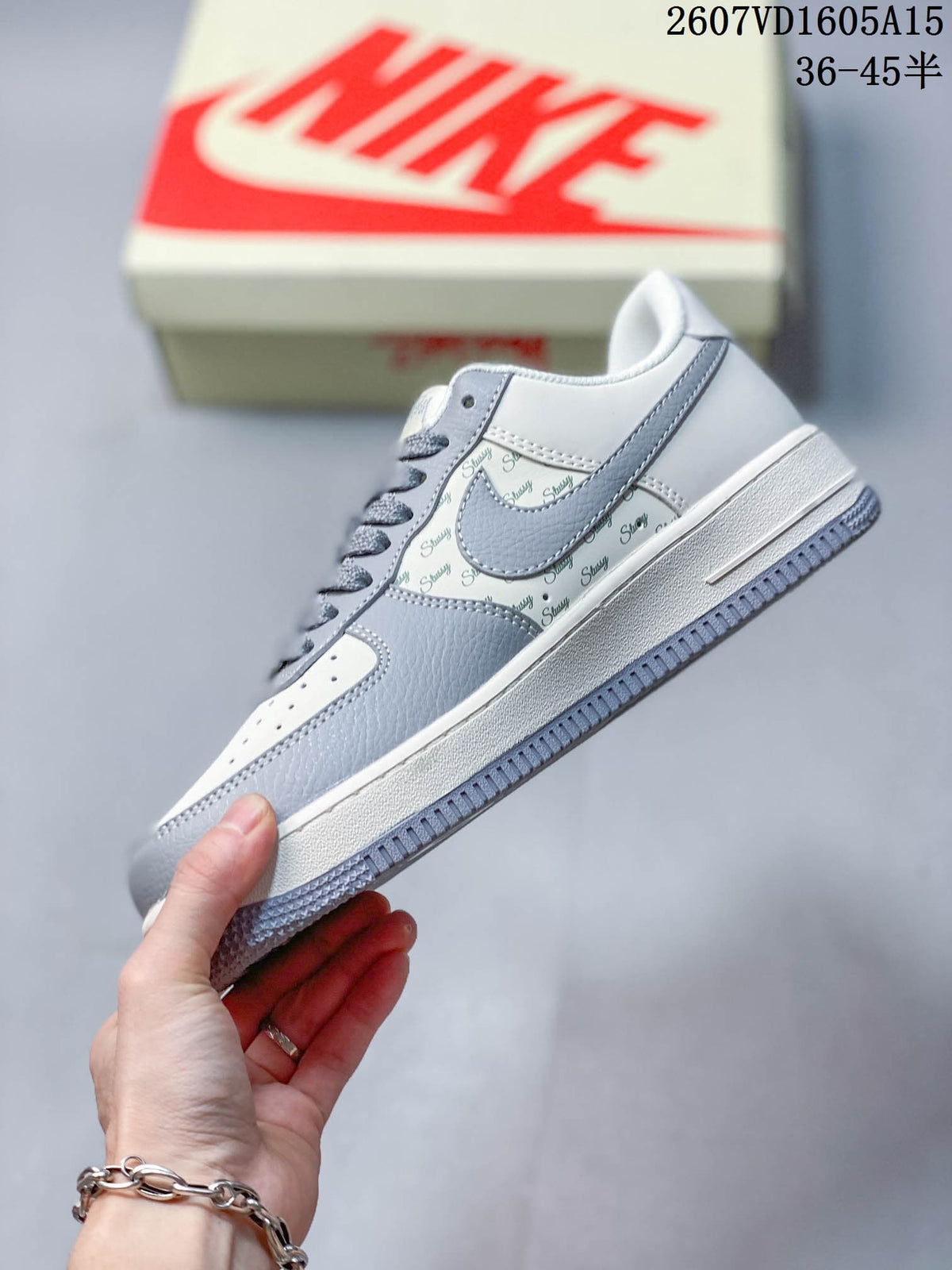 Nike Air Force 1 Grey White Patterned Trainers 2607VD1605A15 - product image from the listing.