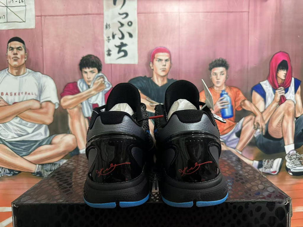 Nike Kobe 6 Basketball Shoes in Black and Blue - product image from the listing.