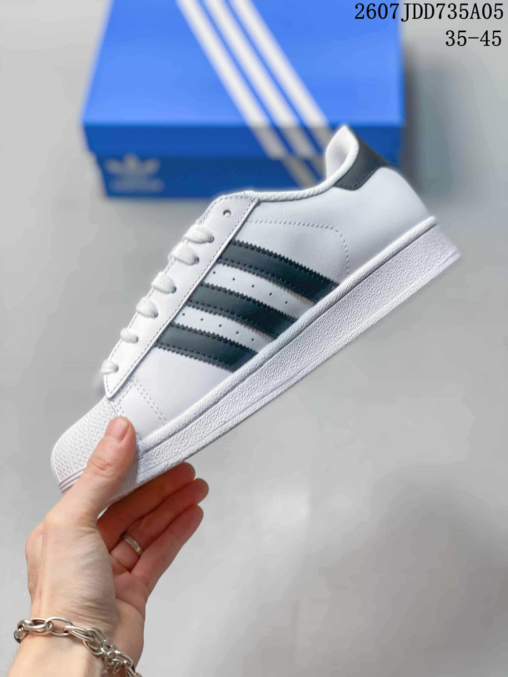 Adidas Superstar White Black Shell-Toe Trainers - product image from the listing.