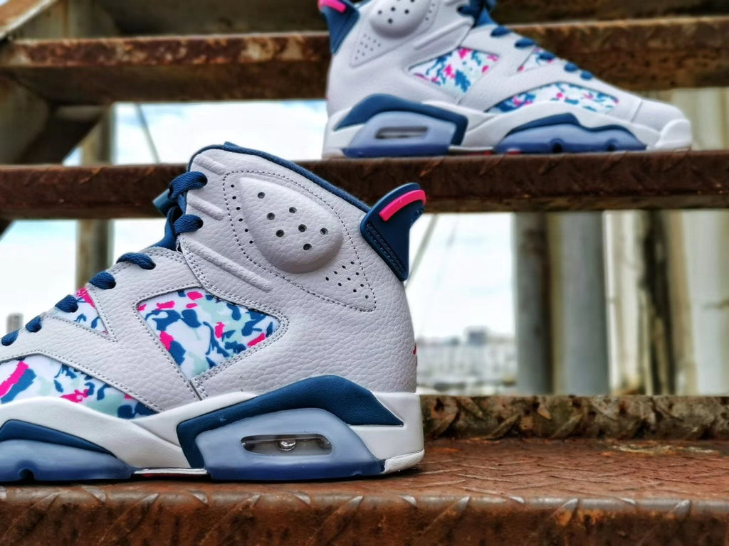 Air Jordan 6 Tie-Dye White Blue Pink Sneakers - product image from the listing.