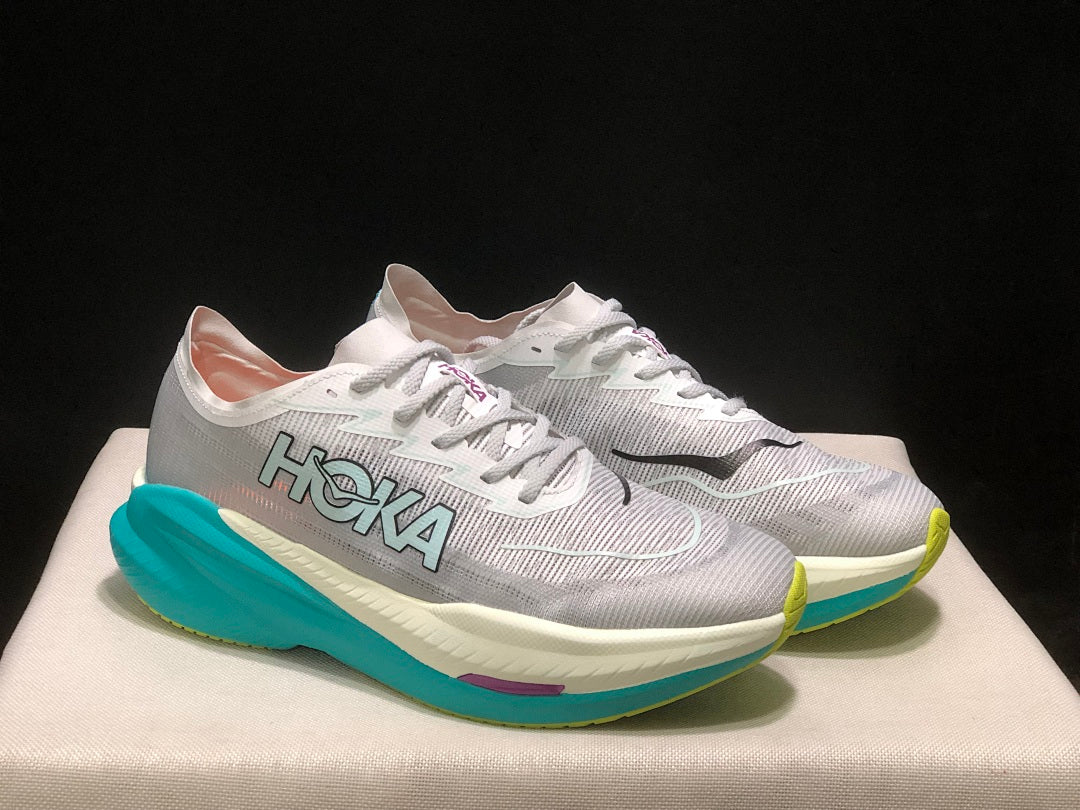 HOKA Mach X 2 Running Shoes, in White and Turquoise - product image from the listing.