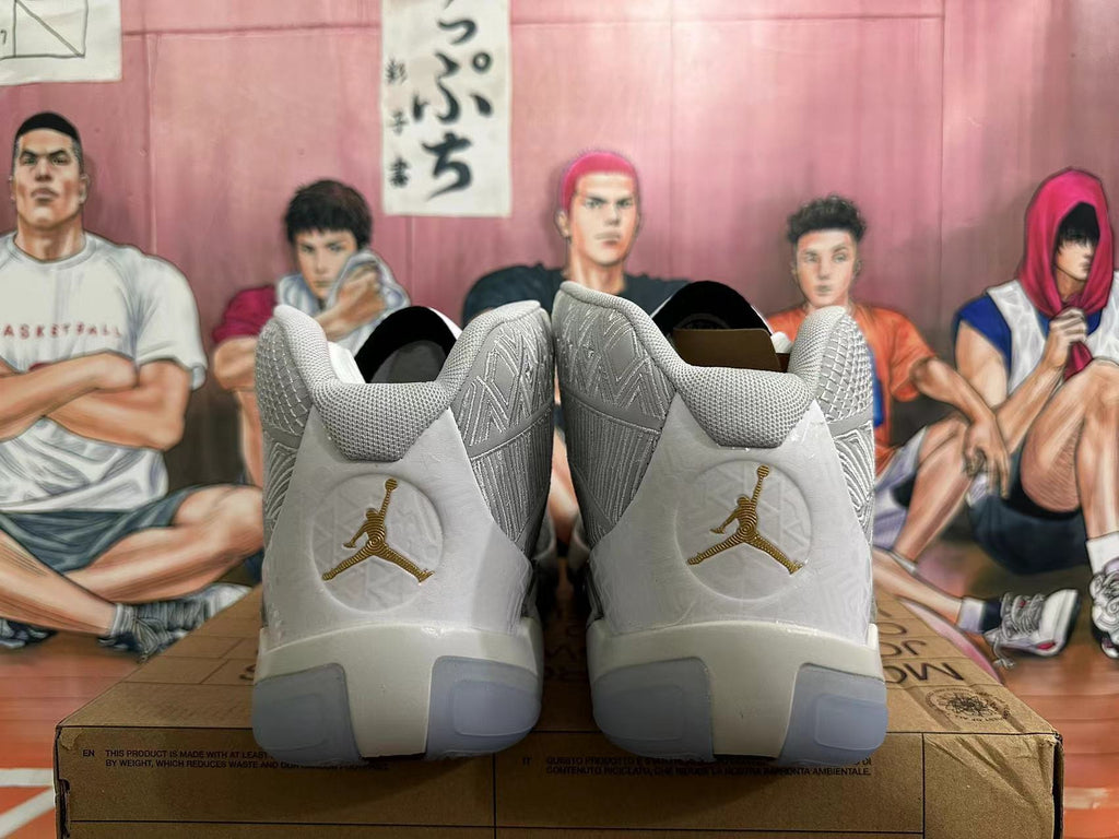 Jordan Luka 3 Basketball Shoes in White and Metallic Silver - product image from the listing.