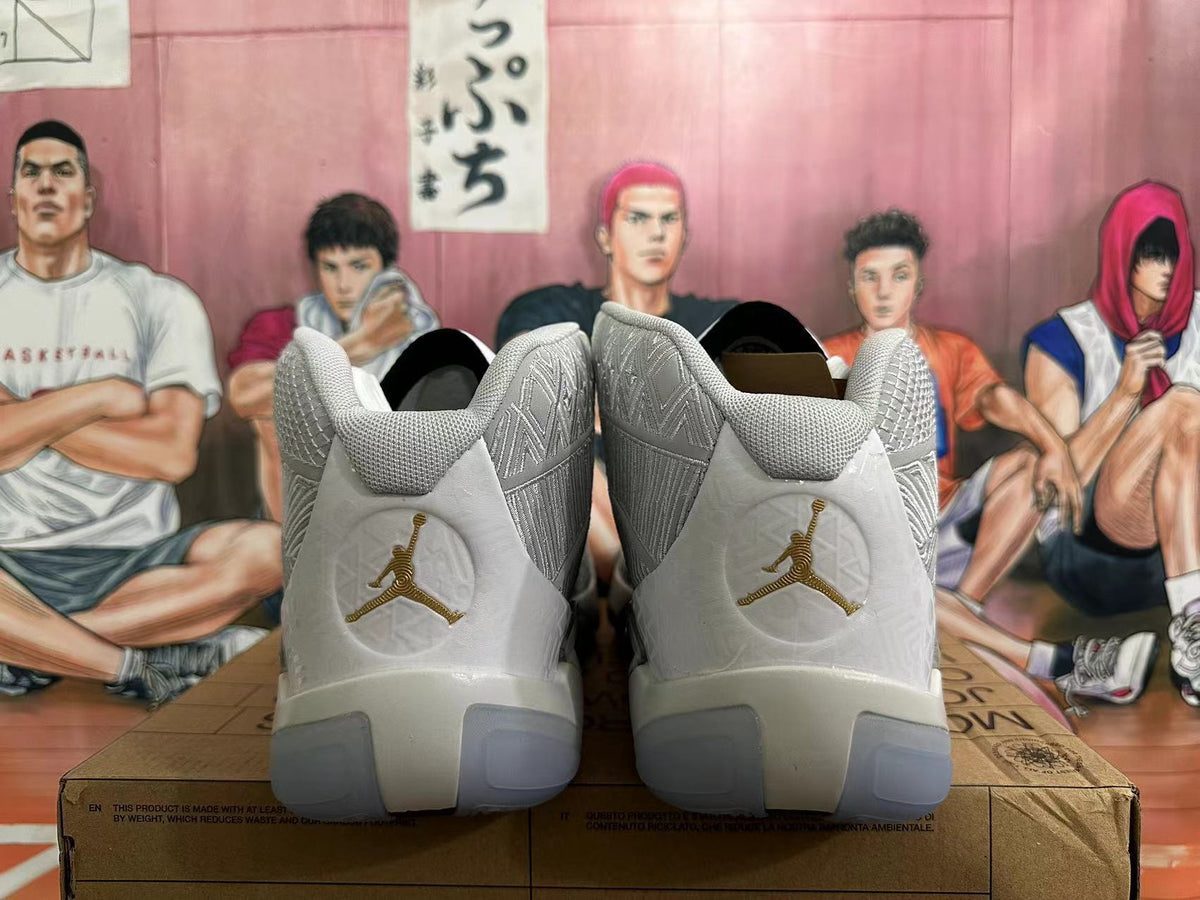 Jordan Luka 3 Basketball Shoes in White and Metallic Silver - product image from the listing.